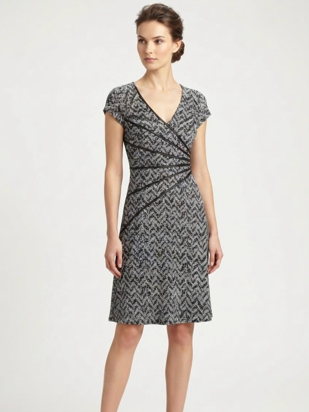 Connected Apparel 14 Black Grey Herringbone Dress Knee Short Office Formal